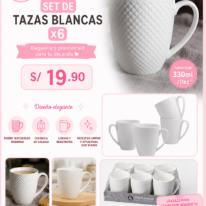 SET DE TAZAS BLANCAS x6
