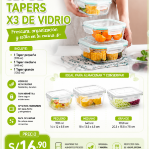 SET DE TAPERS X3 DE VIDRIO