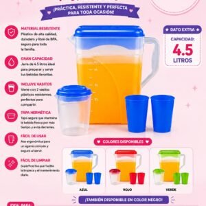JARRA DE PLASTICO + VASITOS - COLOR SE ELIGE EN LLAMADA