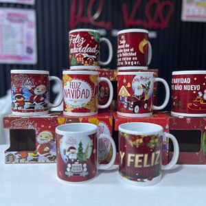 TAZA DE LOZA NAVIDEÑA - (COLOR/DISEÑO SE ELIGE EN LLAMADA )